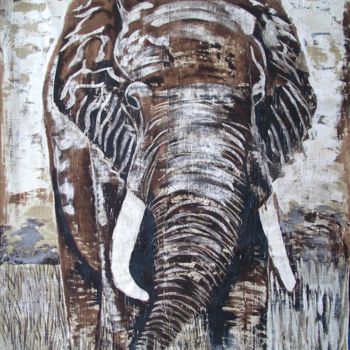 Painting titled "elephant-300 x 215" by Éric Plateau, Original Artwork, Other