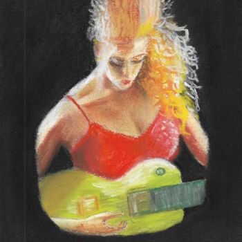 Drawing titled "La rockeuse" by Eric Audry, Original Artwork, Pastel