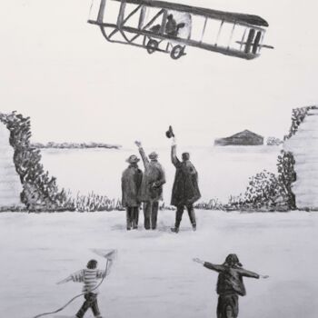 Dibujo titulada "L'aéroplane- Début…" por Eric Audry, Obra de arte original, Carbón