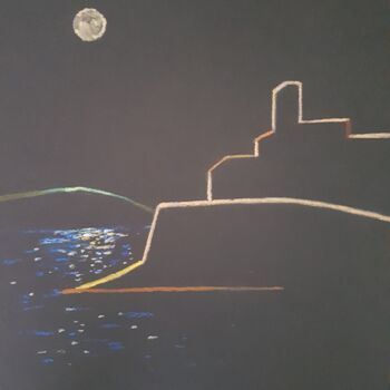 「Pleine lune sur les…」というタイトルの描画 Eric Audryによって, オリジナルのアートワーク, パステル