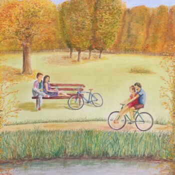 Desenho intitulada "Les couples amoureu…" por Eric Audry, Obras de arte originais, Pastel