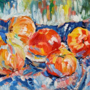 Malarstwo zatytułowany „cebule pomidor i ja…” autorstwa Eryk Maler, Oryginalna praca, Olej