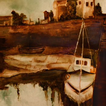 Painting titled "Docks" by Angel Estevez, Original Artwork, Oil