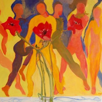 Painting titled "Dancers with Flowers" by Esther Garcia Eder, Original Artwork