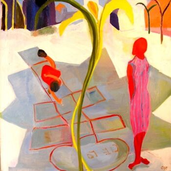Painting titled "Hopscotch" by Esther Garcia Eder, Original Artwork