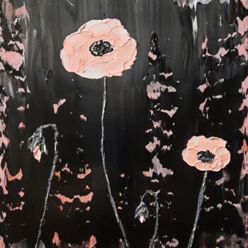 「Rose sur fond noir」というタイトルの絵画 Etienne Guérinaudによって, オリジナルのアートワーク, オイル その他の剛性パネルにマウント