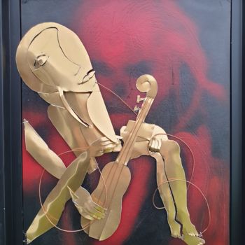 Escultura titulada "Violoniste au skull" por Étienne Dupé, Obra de arte original, Aluminio Montado en Bastidor de camilla de…