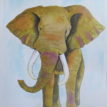 Pintura intitulada "watercolor elephant" por Ellen Hendrikx, Obras de arte originais, Aquarela
