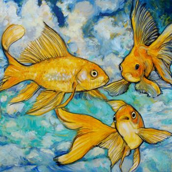 Peinture intitulée "poisson vole" par Etzi, Œuvre d'art originale, Huile