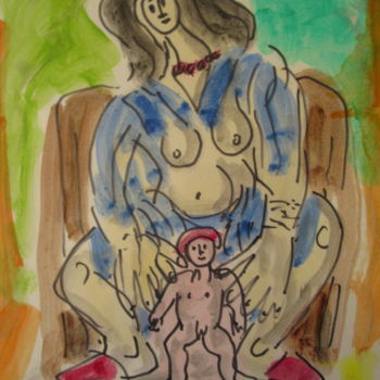 「Mère et enfant」というタイトルの絵画 Eugenio Otero Vilchezによって, オリジナルのアートワーク, オイル