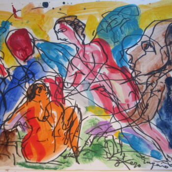 Картина под названием "Jouant au ballon" - Eugenio Otero Vilchez, Подлинное произведение искусства, Масло