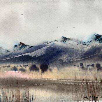 Pintura intitulada "Mountainscape #22" por Eugenia Gorbacheva, Obras de arte originais, Aquarela