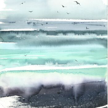 "Abstract seascape #5" başlıklı Tablo Eugenia Gorbacheva tarafından, Orijinal sanat, Suluboya