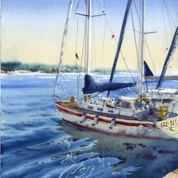 Pittura intitolato "YACHTS AT ANCHOR #10" da Eugenia Gorbacheva, Opera d'arte originale, Acquarello