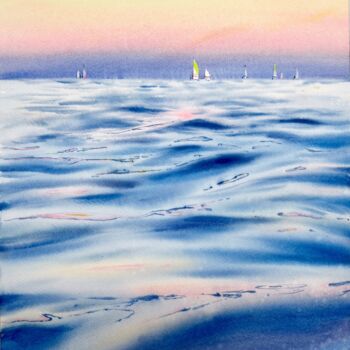 Pintura titulada "Yachts at sea #5" por Eugenia Gorbacheva, Obra de arte original, Acuarela
