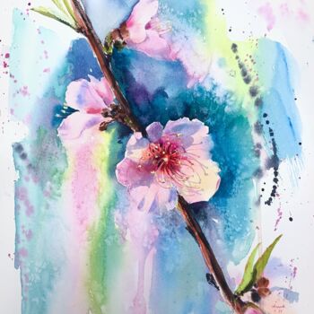 Pittura intitolato "Almond flowers #2" da Eugenia Gorbacheva, Opera d'arte originale, Acquarello