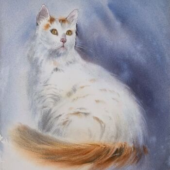 Peinture intitulée "WHITE CAT" par Eugenia Gorbacheva, Œuvre d'art originale, Aquarelle