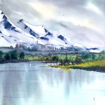 Peinture intitulée "MOUNTAIN LAKE #22" par Eugenia Gorbacheva, Œuvre d'art originale, Aquarelle