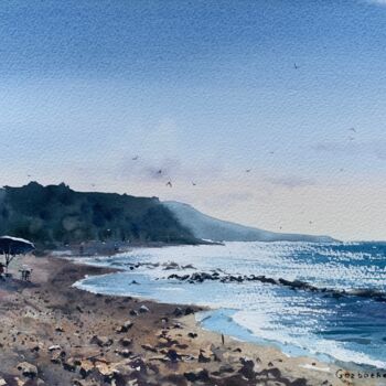 Painting titled "Dawn on the sea, Cy…" by Eugenia Gorbacheva, Original Artwork, Watercolor