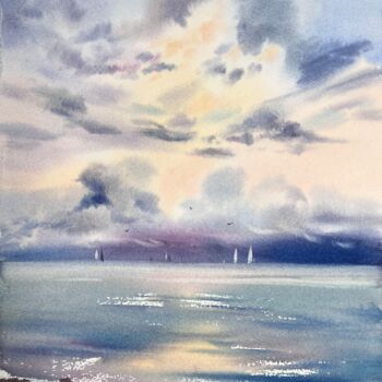 Peinture intitulée "Yachts at sea #14" par Eugenia Gorbacheva, Œuvre d'art originale, Aquarelle