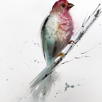 Pittura intitolato "Red bird" da Eugenia Gorbacheva, Opera d'arte originale, Acquarello