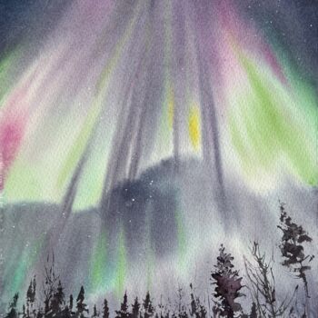 Schilderij getiteld "Northern lights #25" door Eugenia Gorbacheva, Origineel Kunstwerk, Aquarel