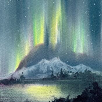 Pintura intitulada "Northern lights #35" por Eugenia Gorbacheva, Obras de arte originais, Aquarela