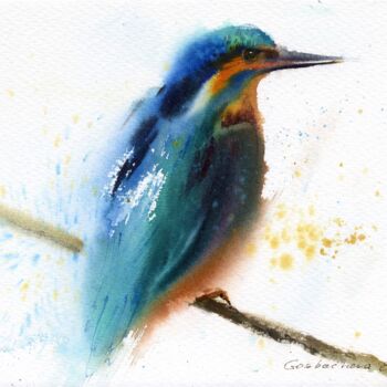 Malerei mit dem Titel "Kingfisher" von Eugenia Gorbacheva, Original-Kunstwerk, Aquarell