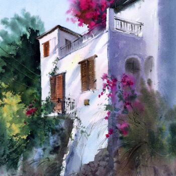 Painting titled "Karmi Cyprus" by Eugenia Gorbacheva, Original Artwork, Watercolor