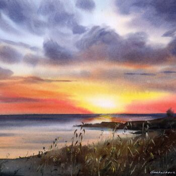 「Sunset on the sea #…」というタイトルの絵画 Eugenia Gorbachevaによって, オリジナルのアートワーク, 水彩画