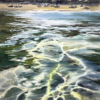 Pintura intitulada "Beach on the sea co…" por Eugenia Gorbacheva, Obras de arte originais, Aquarela