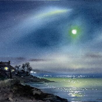 Pintura intitulada "In the moonlight #11" por Eugenia Gorbacheva, Obras de arte originais, Aquarela