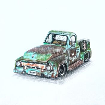 Dibujo titulada "An old pretty car" por Eugenie Eremeichuk, Obra de arte original, Conté