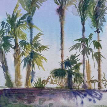Drawing titled "Palm trees 2" by Eugenie Eremeichuk, Original Artwork, Watercolor