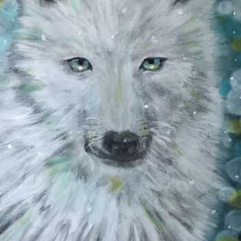 Painting titled "Loup" by Eva Andre, Original Artwork, Acrylic Mounted on Wood Stretcher frame