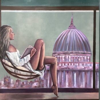 Painting titled "Contemplation at Sa…" by Eva Bazhenova, Original Artwork, Oil