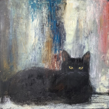 Pintura titulada "CHAT NOIR 3" por Eva Fialka, Obra de arte original, Acrílico Montado en Bastidor de camilla de madera