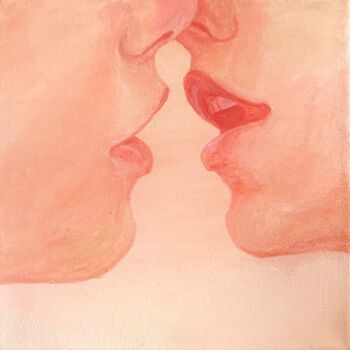 Ζωγραφική με τίτλο "First kiss / Make l…" από Eva Gets, Αυθεντικά έργα τέχνης, Ακρυλικό Τοποθετήθηκε στο Ξύλινο φορείο σκελε…