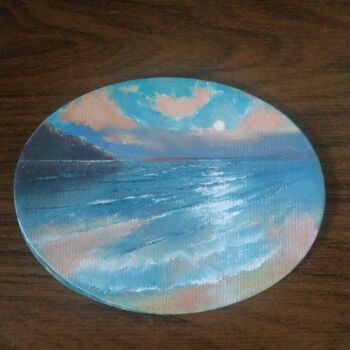 Schilderij getiteld "Sunset: small oval" door Eva Lazaryan, Origineel Kunstwerk, Olie