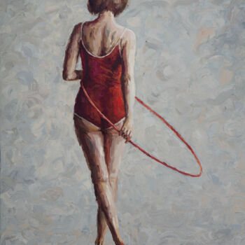 Painting titled "Woman with Red Hoop…" by Eva Mili, Original Artwork, Oil