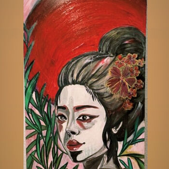 Schilderij getiteld "Geisha bajo la Luna…" door Eva Perez, Origineel Kunstwerk, Acryl