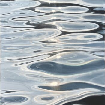 Painting titled "Glistening Lake" by Eva Volf, Original Artwork, Oil Mounted on Wood Stretcher frame