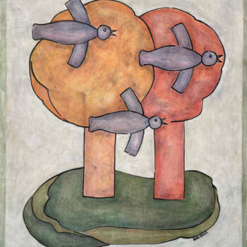 Картина под названием "Zuidwaarts" - Eva Rouwens, Подлинное произведение искусства, Акрил Установлен на Деревянная рама для…