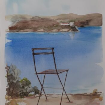 Painting titled "Chaise devant Port…" by Eve Elikoff, Original Artwork, Watercolor