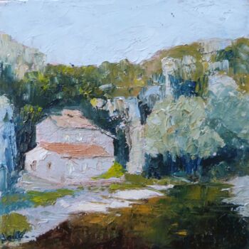 Painting titled "La maison au bord d…" by Eve Hernandez, Original Artwork, Oil