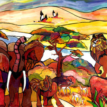 Schilderij getiteld "african-serengeti-r…" door Everett Spruill, Origineel Kunstwerk