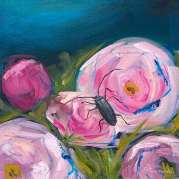 Peinture intitulée "Le Rose Sul Blu" par Evgenia Smirnova, Œuvre d'art originale, Huile Monté sur Châssis en bois