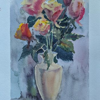 Картина под названием "Розы" - Евгения Гречановская, Подлинное произведение искусства, Акварель