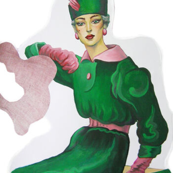 Drawing titled "woman in green suit…" by Evgeniia Karpacheva, Original Artwork, Acrylic