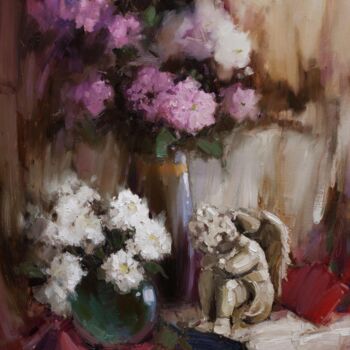 Malarstwo zatytułowany „Grief. Floral still…” autorstwa Evgeny Burtsev, Oryginalna praca, Olej Zamontowany na Drewniana rama…